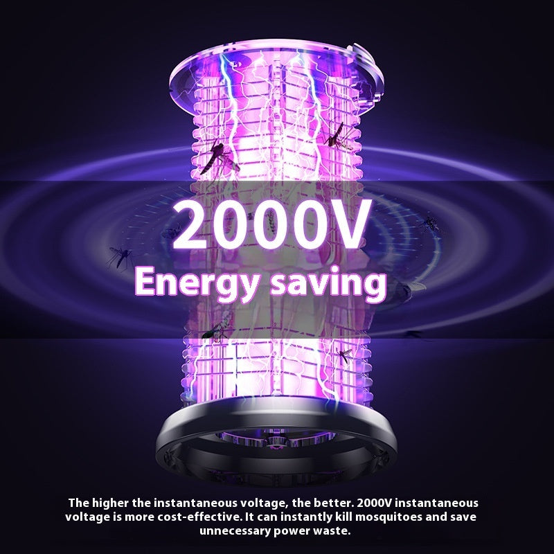 2-en-1 lámpara mata mosquitos recargable con raqueta eléctrica y luz nocturna, ideal para eliminar insectos en casa o exteriores.