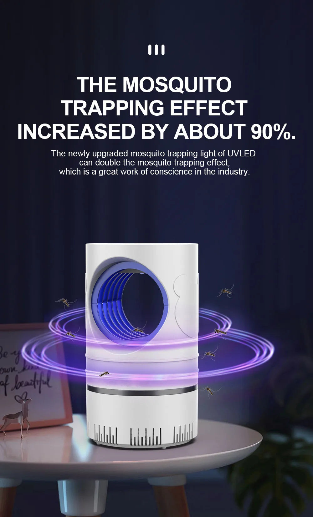 1 pieza — Lámpara eléctrica LED atrapamosquitos e insectos, con control de plagas, tamaño compacto y alimentación USB con adaptador.