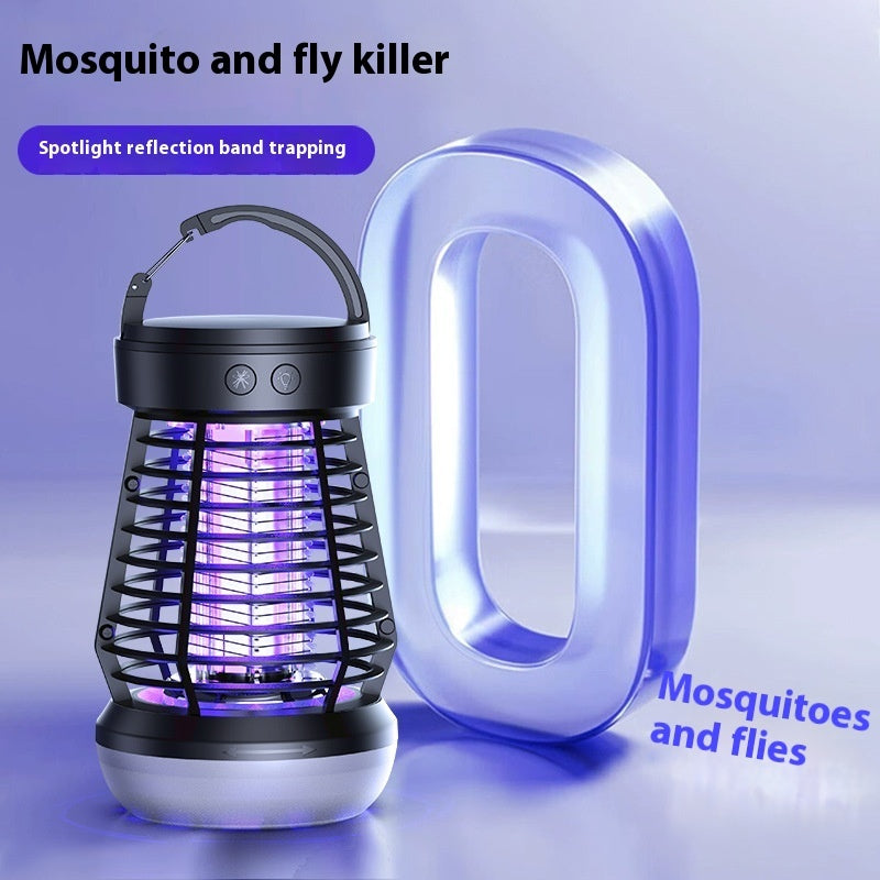 2-en-1 lámpara mata mosquitos recargable con raqueta eléctrica y luz nocturna, ideal para eliminar insectos en casa o exteriores.