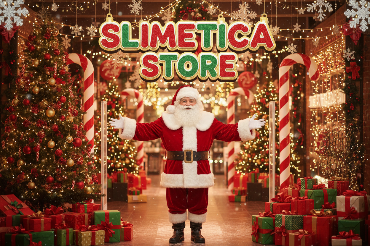 GENERA UNA IMAGEN NAVIDEÑA CON UN SANTA CLAUS Y CON EL COMBRE DE: SLIMETICA STORE